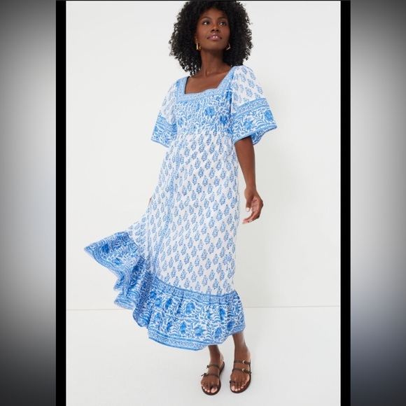 Tuckernuck Blue Floral Pink City Prints Maisie Dress Size medium